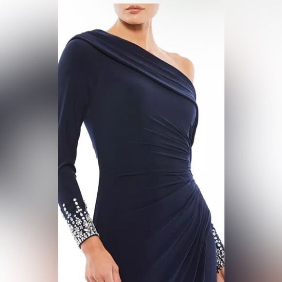 Mac Duggal NWOT Navy Blue One-Shoulder Gown with Silver Accents High Stretch 12 - Picture 6 of 13